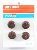 Vintage 1980's Grandway 14 mm (9/16") Carded Chocolate Brown Plastic Leather Look Small Dome Shank Buttons Pack of 4