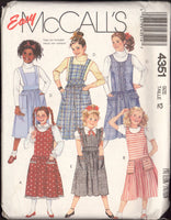 McCall's 4351 Girls' Drop Waist Sleeveless Jumper with Gathered Skirt or Jumpsuit, Uncut, Factory Folded Sewing Pattern Size 12