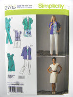 Simplicity 2705 Light Jacket, Top or Dress with Cap Sleeves, Straight Pants and Shorts, Uncut, Factory Folded Sewing Pattern Multi Size