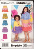 Simplicity 1816 Suede Says Girls' Flared, Flounced Skirts with Style Variations, Uncut, Factory Folded Sewing Pattern Size 3-6