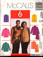 McCall's 4227 Polar Gear Unisex Unlined, Loose Fitting Jackets, Vests and Scarf Uncut, Factory Folded, Sewing Pattern Multi Size 34-44