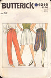 Butterick 4216 Cuffed Shorts, Knickers Gathered In at Knee and Straight Legged Pants, Uncut, Factory Folded, Sewing Pattern Size 10