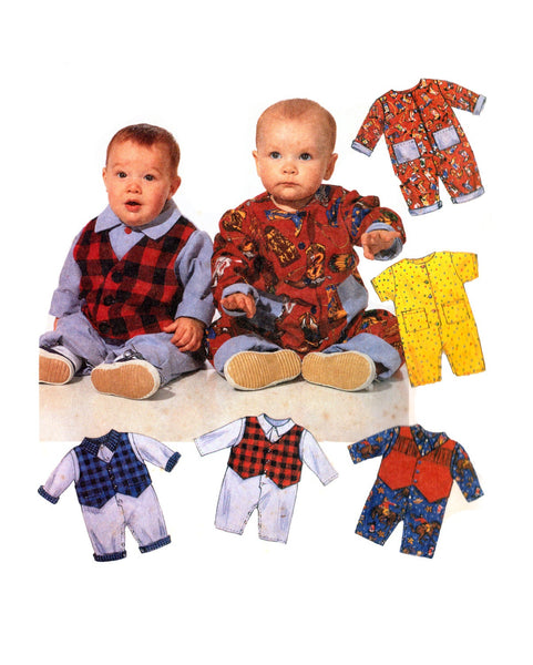 McCall's 7318 Infants' Jumpsuit With or Without Attached Vest and Snap Crotch, Uncut, Factory Folded Sewing Pattern Size SMALL -XLARGE