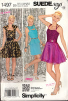 Simplicity 1497 Suede Says Party Dresses with Bodice and Skirt Variations, Uncut, Factory Folded Sewing Pattern Size 4-12