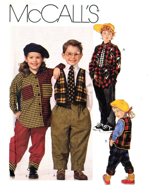 McCall's 6682 Children's Lined Vest, Loose Fitting Shirt, Cuffed Pants and Tie, Uncut, Factory Folded, Sewing Pattern Size 2-3-4