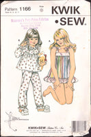 Kwik Sew 1166 Girls' Short Pyjama Top with Panties or Long Sleeved Top and Pants, Uncut, Factory Folded, Sewing Pattern Multi Size 4-7