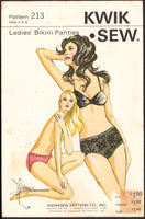 Kwik Sew 213 Ladies' Bikini Panties Designed for Nylon Tricot, Uncut, Factory Folded, Sewing Pattern Size 4-6