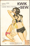 Kwik Sew 213 Ladies' Bikini Panties Designed for Nylon Tricot, Uncut, Factory Folded, Sewing Pattern Size 4-6