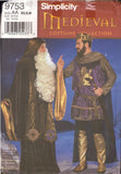 Simplicity 9753 Andrea Schewe Wizard and King Medieval Costumes, Fancy Dress, Theatrical, Uncut, Factory Folded, Sewing Pattern Size XS-M