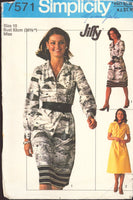 Simplicity 7571 Dress with Front Zipper Opening, Collar and Two Sleeve Lengths, Uncut, Factory Folded, Sewing Pattern Size 10