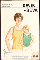 Kwik Sew 543 Boys' Tank Tops, Uncut, Factory Folded, Sewing Pattern Size 8-12