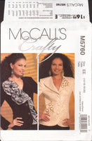 McCall's Crafty 5760 Embellished, Princess Seamed Jacket with Sleeve Variations, Uncut, Factory Folded, Sewing Pattern Size 14-20