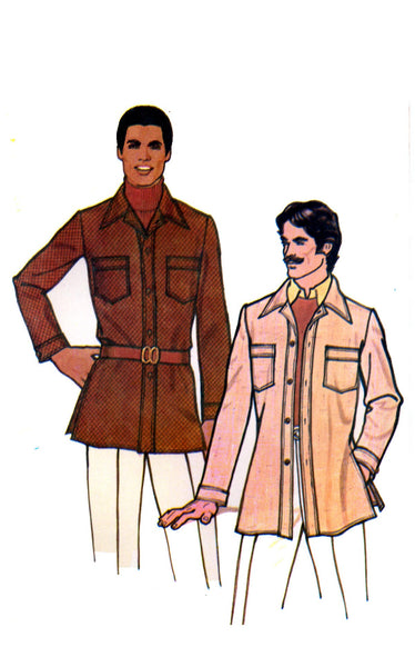 Vogue 8668 Men's Loose Fitting, Unlined Shirt Jacket with Side Slits & Convertible Collar, Partially Cut, Vintage Sewing Pattern Size 40