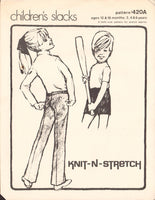 Knit-n-Stretch 420A Children's Slacks or Shorts for Stretch Fabrics, Uncut, Factory Folded, Sewing Pattern Multi Size 12-18M and 2-6Y