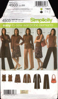 Simplicity 4503 Easy to Sew Coordinates: Pants, Skirt, Cardigan, Top and Bag, Uncut, Factory Folded, Sewing Pattern Plus Size 20W-28W