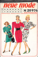 Neue Mode 20976 Button Front Dress with Darted Waistline and Sleeve Variations, Uncut, Factory Folded, Sewing Pattern Multi Size 8-18