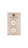 60s La Mode 3/4" (19 mm) Carded Concaved Four Hole White Buttons, Made in Japan (B115) Two on Card