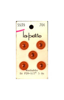 60s La Petite 1/2" (12 mm) Carded Orange Concave Four-Hole Buttons, (B131) Five on Card