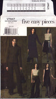 Vogue 7947 Five Easy Pieces: Jacket, Lined Top, A-line Dress, Flared Skirt and Pants, Uncut, Factory Folded Sewing Pattern Size 6-8-10