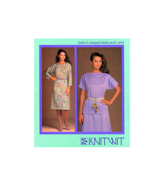 Knitwit 4300 T-shaped Dress with 3/4 Length Sleeves and T-shirt, Uncut, Factory Folded, Sewing Pattern Multi Plus Size 6-22