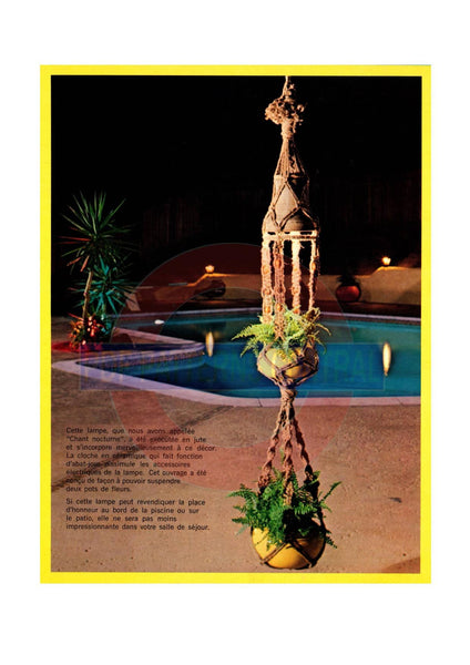 In FRENCH/EN FRANÇAIS: Patron 70s "Chant Nocturne" vintage pour support/jardinière en macramé pdf téléchargeable