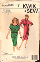 Kwik Sew 1543 Pullover, V-Neckline Dress with Attached Scarf or Two Piece Dress, Uncut, Factory Folded, Sewing Pattern Multi Size XS-L