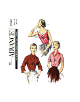 50s Three Blouses with Sleeve Length & Neckline Style Variations, Bust 30 Waist 25 Hip 33, Advance 8040 Vintage Sewing Pattern Reproduction