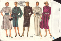 Vogue Basic Design 1198 Long or Short Sleeve Dress or Peplum Top with Flared or Straight Skirt, U/C, F/Folded, Sewing Pattern Size 10