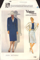 Vogue American Designer 1159 John Anthony Lined Jacket with Large Lapels and Straight Skirt, Uncut, F/Folded, Sewing Pattern Size 10