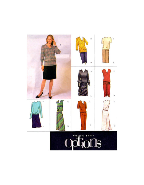 Vogue 2593 Easy Options Top and Skirt in Eight Styles and Variations, Uncut, Factory Folded Sewing Pattern Size 12-14-16