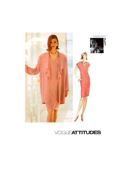 Vogue Attitudes 1305 Tom and Linda Platt Draped Collar Jacket & Dress with Cap Sleeves, Uncut, Factory Folded, Sewing Pattern Size 8-12