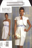 Vogue American Designer 1154 Badgley Mischka Lined, Strapless Evening Dress & Cap Sleeved Jacket, Partially Cut Sewing Pattern Size 6-12