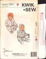 Kwik Sew 2011 Babywear: Pull-On Pants, Raglan Shirt, Bonnet and Booties, Uncut, Factory Folded, Sewing Pattern Multi Size S-XL