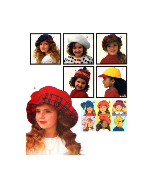 Butterick 6943 Children's Fashion Hat Designs in Eight Styles, Uncut, Factory Folded, Sewing Pattern, All Sizes Included