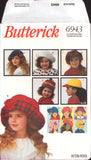 Butterick 6943 Children's Fashion Hat Designs in Eight Styles, Uncut, Factory Folded, Sewing Pattern, All Sizes Included