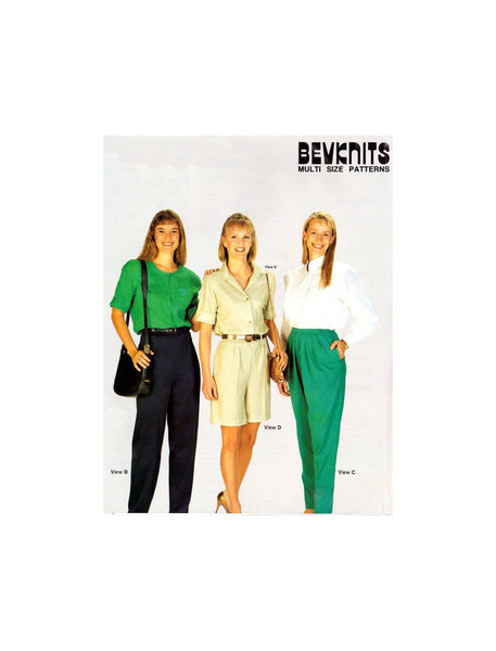 Bevknits 2800A Pleated or Plain Slacks, Shorts and Shirt, Uncut, Factory Folded Sewing Pattern Multi Plus Size 8-26