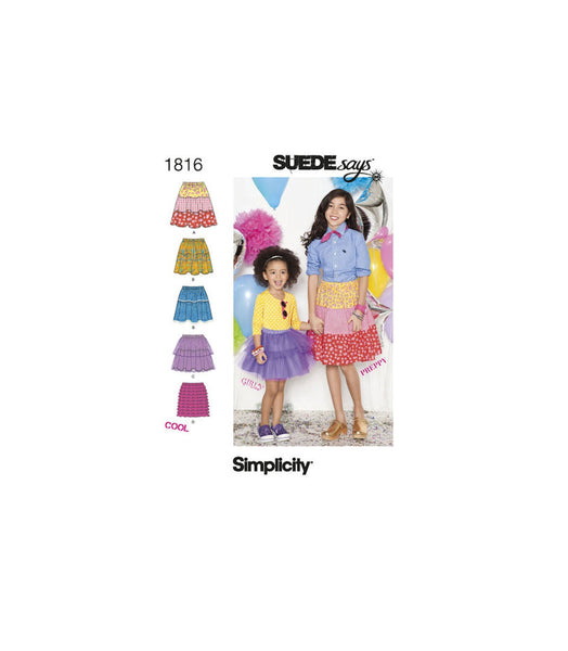 Simplicity 1816 Suede Says Girls' Flared, Flounced Skirts with Style Variations, Uncut, Factory Folded Sewing Pattern Size 3-6