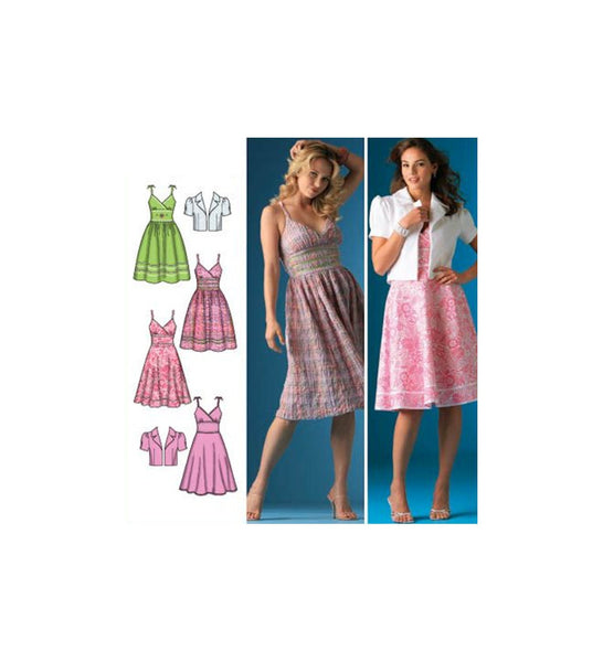 Simplicity 4170 Sundress with V-Neckline, Spaghetti Tie Straps and Short Jacket, Uncut, Factory Folded Sewing Pattern Multi Size 6-14