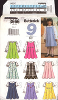 Butterick 3666 Toddlers' A-line, Princess Seam Jumper and Blouse with Long or Short Sleeves, Uncut, F/Folded, Sewing Pattern Size 1-3