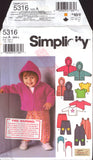 Simplicity 5316 Babies' Overalls, Jacket or Vest with Optional Hood, Knit Top and Hat, Uncut, Factory Folded, Sewing Pattern Size XXS-L