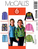 McCall's 4553 Child's Jackets and Vests with Front Zipper, Optional Pockets, Uncut, Factory Folded Sewing Pattern Size 3-6