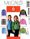 McCall's 4553 Child's Jackets and Vests with Front Zipper, Optional Pockets, Uncut, Factory Folded Sewing Pattern Size 3-6