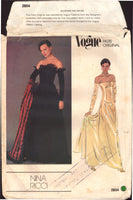 Vogue Paris Original 2604 Nina Ricci Strapless, Off-the-Shoulder, Fitted & Flared Dress with Stole, Partially Cut Sewing Pattern Size 12