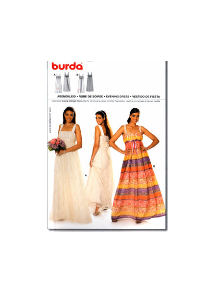 Burda 7689 Long Evening Dress, Wedding Gown with Empire Bodice, Uncut, Factory Folded, Sewing Pattern Multi Size 8-18