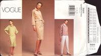 Vogue 7411 Pullover Dress or Top, Straight Skirt and Tapered Pants, Uncut, Factory Folded Sewing Pattern Size 14-18