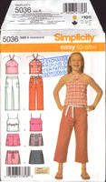 Simplicity 5036 Girls' Tops, Capri Pants, Shorts and Mini Skirt, Uncut, Factory Folded, Sewing Pattern, Multi Size 7-16