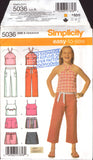 Simplicity 5036 Girls' Tops, Capri Pants, Shorts and Mini Skirt, Uncut, Factory Folded, Sewing Pattern, Multi Size 7-16