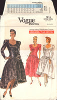 Vogue 7614 Drop Waist Dress with Skirt in Two Lengths, Sleeve Length and Detail Variations, Uncut, Factory Folded Sewing Pattern Size 12-16