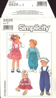 Simplicity 8826 Toddlers' Jumper, Overalls or Pants and Knit Top, Uncut, Factory Folded Sewing Pattern Size 3 child