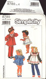 Simplicity 8780 Toddlers' Tops, Apron or Sundress, Pants and Panties, Uncut, Factory Folded Sewing Pattern Size 1-2-3